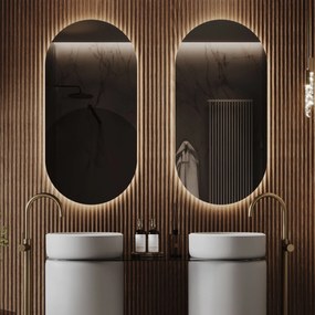 Lustro owalne symetryczne bezramowe z podświetleniem PLATAN LED | Różne rozmiary | Różne kolory szkła : Kolor tafli szkła - Grafit, Rozmiar - 60 x 100 cm