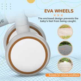 AIYAPLAY Rower biegowy, regulowane siedzisko, ciche koła, dla dzieci 1-3 lata, do 20 kg, Brązowy/Biały