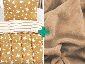 PrzytulneMieszkanie.pl PrzytulneMieszkanie.pl PrzytulneMieszkanie.pl 2x pościel mikroplusz GWIAZDY beżowa + prześcieradło mikroplusz SOFT 180x200 cm beżowe