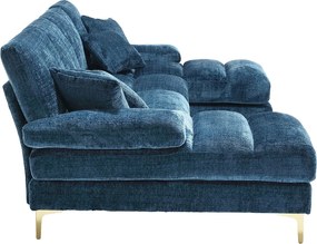 Niebieska sofa w kształcie litery U z szenili, tapicerowana, z poduszkami i poduszkami dekoracyjnymi, do salonu i sypialni