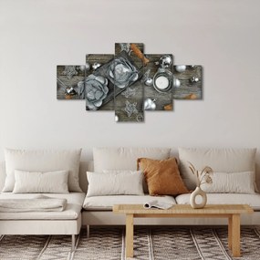 Obraz - srebrne ozdoby świąteczne (125x70 cm)
