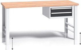 Stół warsztatowy z regulacją wysokości G3, 1500 x 685 x 840-1050 mm, 1x 2 szufladowy kontener, grafitowy