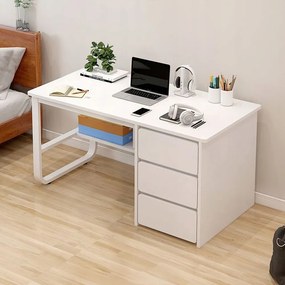 Minimalistyczne białe biurko z półkami - 120x50x73 cm, idealne do małych przestrzeni, pracy i nauki