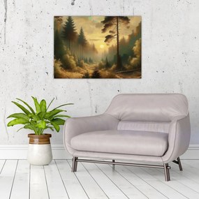 Obraz - Słońce świecące przez las (70x50 cm)