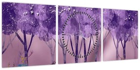 Obraz - Jeleń w magicznym lesie (z zegarem) (90x30 cm)