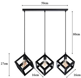 Lampa sufitowa metalowa loft sześcian wisząca AT40-3SZ-Black