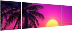 Obraz - Fioletowy zachód słońca z palmą (170x50 cm)