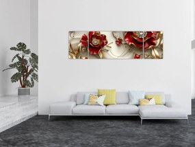 Obraz - 3D czerwono-złote kwiaty (170x50 cm)