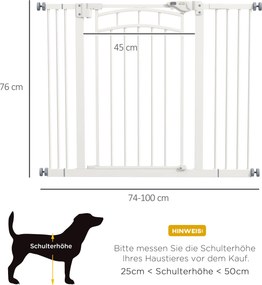 PawHut Bramka schodowa dla psów, z automatycznym zamykaniem, jednoręczne otwieranie, 100 cm x 4 cm x 76 cm, Biały