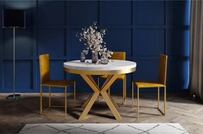Stół okrągły rozkładany Bistro Złoty 100–176 cm – luksusowy stół glamour ze złotymi nogami do jadalni salonu
