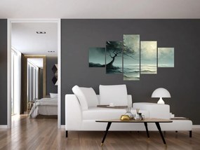 Obraz - Obraz olejny przedstawiający drzewo z oceanem (125x70 cm)