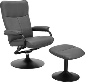 Szary fotel wypoczynkowy z imitacji skóry z podnóżkiem Istad – Støraa