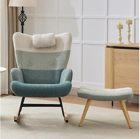 Fotel bujany z tkaniny Bouclé z podnóżkiem i zagłówkiem - 65,5 x 83 x 95 cm - wielokolorowy