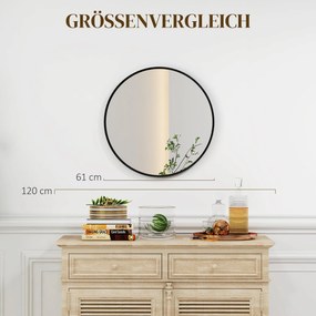 HOMCOM Lustro ścienne, nowoczesne, Φ61 cm, Czarne
