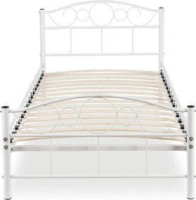 Łóżko Metalowe Jednoosobowe 90x200 cm ze Stelażem GRIFFIN Metalowe Białe