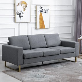 Homcom sofa 3-osobowa tapicerowana meble do siedzenia podłokietniki len ciemnoszary 200 x 82 x 78 cm | Aosom PL
