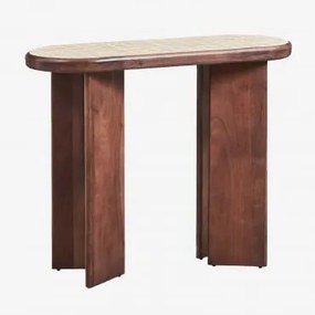 Konsola Do Przedpokoju 100x40 Cm Z Drewna Akacjowego I Płytek Aitana Kremowa Tapioca - Ciemny Akacjowy Brąz - Sklum