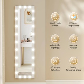 HOMCOM Lustro całopostaci 150x40 cm Lustro LED z 24 żarówkami 3 barwy światła, wolnostojące, do oparcia lub montażu na ścianie Biały | Aosom PL