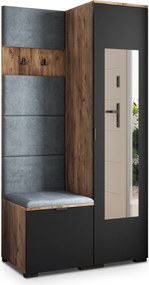 Masseno Garderoba VIRA 95/181/51 cm Nowoczesna Szafa do Przedpokoju Dąb lefkas, MONOLITH 85 (Szary)