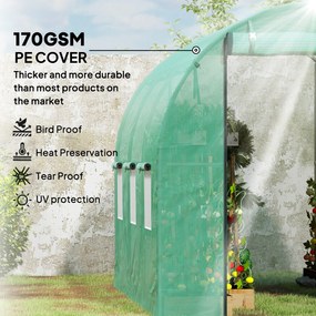 Outsunny Tunel foliowy z pokryciem z tworzywa sztucznego i stalową ramą, chodnikowa szklarnia z drzwiami rolowanymi, Zielony