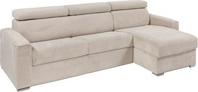 Kanapa narożna dwustronna rozkładana typu express z beżowego sztruksu - Miejsce do spania 140 cm - Materac 22 cm - VIZIR