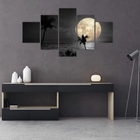 Obraz - Plaża pod pełnią księżyca w odcieniach szarości (125x70 cm)