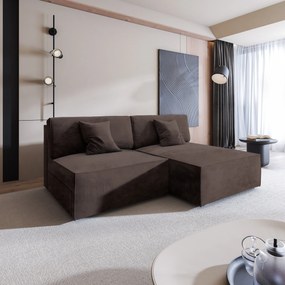 Masseno Narożnik FIORO z funkcją spania i pojemnikiem na pościel Narozniki L, Rozkładana sofa - Brązowy, MONOLITH 29