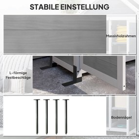 Outsunny Schowek ogrodowy z dodatkową szafką, regulowane półki, zamknięte na klucz drzwi, wodoodporny, z drewna sosnowego, Jasnoszary