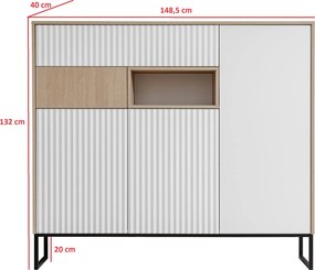 Komoda Bliwon 149 cm z szufladami - jodełka scandi / biały mat