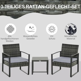 Outsunny Komplet stolik z krzesłami z technorattanu, 3-częściowy Komplet wypoczynkowy 63 cm x 57 cm x 76 cm