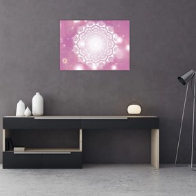 Obraz na szkle mandali na różowym tle (70x50 cm)