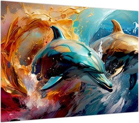 Obraz na szkle - Malowanie delfinów (70x50 cm)