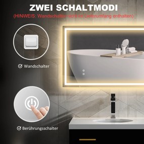 HOMCOM Lusterko Łazienkowe LED, regulacja jasności, funkcja antyzamglająca, wodoszczelność