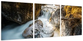 Obraz - Strumień leśny (z zegarem) (90x30 cm)