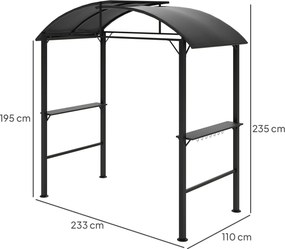 Outsunny Pawilon Grillowy, 2 Boczne Półki, Haki, Rama ze Stali, 1,1 x 2,3m, Ciemnoszary