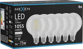 Mexen Vintis 6x żarówka filament LED E27, G95, 8W, Neutralna - 4000K, 1055 lm, clear - L157-E27-0840-00x06