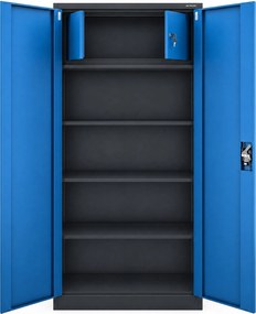 Szafa metalowa ze schowkiem antracytowo-niebieska: TOMASZ, 900 x 1850 x 450 mm