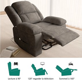 Luksusowy elektryczny fotel relaksacyjno-masażowy, szary