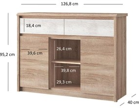 Komoda Dwudrzwiowa z Szufladami Drewniana do Sypialni MAURA 127 cm Dąb sonoma Loft