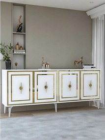 Komoda – 180 cm x 78,6 cm x 35 cm – biało-złota – płyta wiórowa