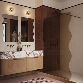 Ścianka prysznicowa Walk in fix szkło brązowe falowane 8mm MOLIS Wave Brown MASSI | Różne rozmiary : Kolor profili kabiny - złoty, Szerokość ścianki - 80 cm, Typ montażu - WALK in FIX (Do ściany)