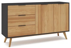 Czarno-naturalna niska komoda z drewna sosnowego 140x81 cm Lavis – Marckeric