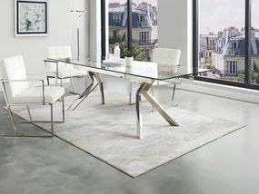 Rozkładany stół jadalniany VELIKA – Szkło hartowane i metal – 6-8-osobowy