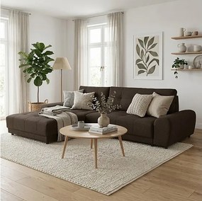 Narożnik lewostronny NAMPA 281x189 cmrozkładany z funkcją spania, w tkaninie SORO 29 brązowej