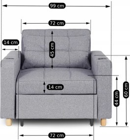 Fotel do Spania SOLOR Rozkładany Amerykanka Szary Nowoczesny