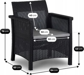 Zestaw Mebli Ogrodowych SAVIO Czarny Sofa 2x Fotel Stolik Tarasowy Technorattan Nowoczesny