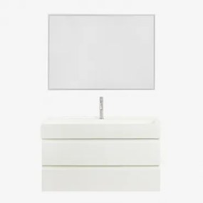 Zestaw Wiszących Mebli Łazienkowych Z Drewna I Forniru Jesionowego Zintegrowany Z Umywalką Ona Biała & Prostokątna - Sklum