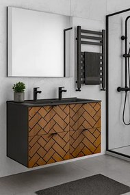 Wisząca szafka umywalkowa podwójna 120 cm czarny + dąb craft złoty P7-B13