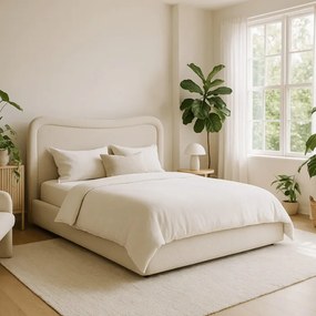 Łóżko Tapicerowane 160x200 cm HAGA ze Stelażem i Pojemnikiem Dwuosobowe Boucle Szare