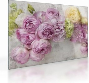 Obraz na szkle - Kwiaty na ścianie w pastelowych kolorach (70x50 cm)